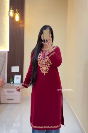 Maroon Straight Kurti with Golden Thread Embroidery – Elegant Daily & Festive Wear Edition
