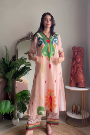 Sky Blue Printed Cotton Kurta & Pant Set – Fresh Floral Everyday Wear