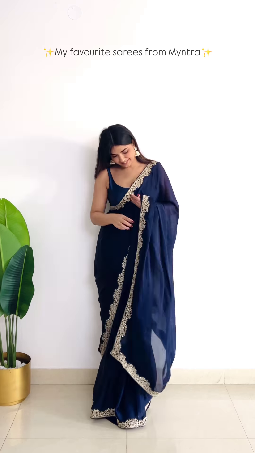 Navy Blue Embroidered Border Saree with Matching Blouse – Elegant Ethnic Wear