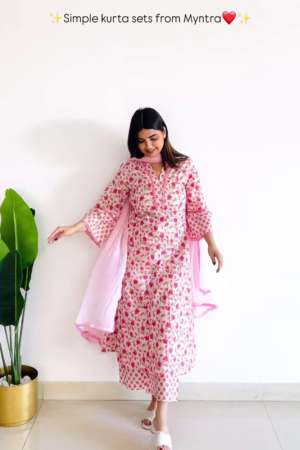 Pink Floral Printed Kurta Set with Dupatta – Elegant & Comfortable Ethnic Wear