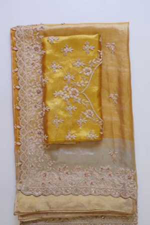 Golden Radiance Organza Embroidered Suit Set