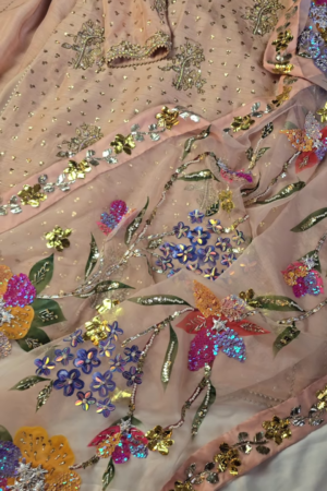 Blossom Radiance Peach Sequin Embroidered Suit Set