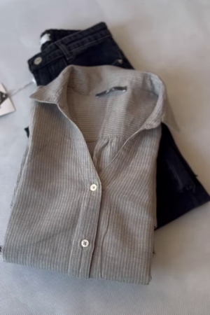 Classic Grey Pinstripe Casual Shirt & Denim Combo
