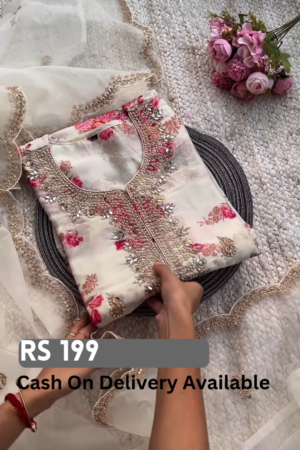 Elegant Floral Embroidered Kurti with Sheer Dupatta