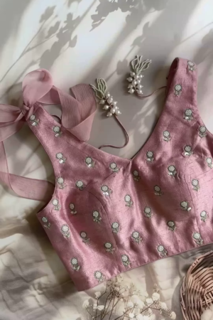 Blush Pink Embroidered Tie-Up Blouse