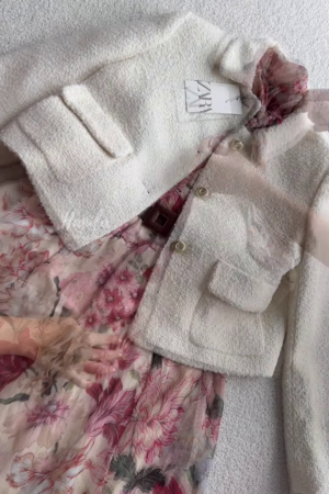 Vintage Rose Floral Chiffon Dress with Belt