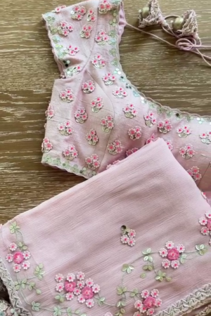 Gulnaaz Blush Pink 3D Floral Blouse & Dupatta Set