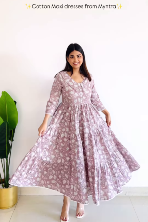 Floral Print Cotton Maxi Dress – Breezy & Elegant Ethnic Wear