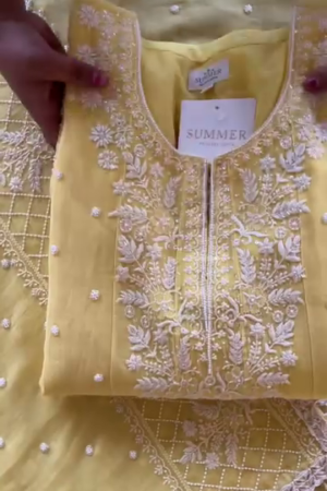Noor Lemon Yellow Chikankari-Style Embroidered Kurta Set