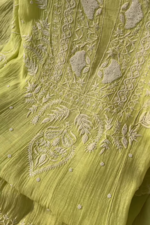 Lime Zest Embroidered Chikankari Unstitched Suit Fabric