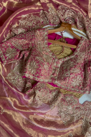 Pink and Gold Embroidered Unstitched Gharara Suit Set