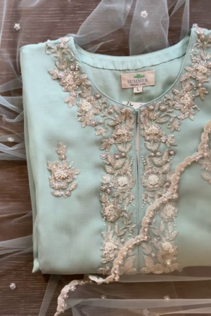 Light Blue Embroidered Unstitched Chanderi Suit Set