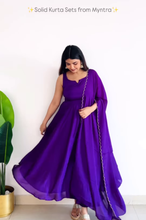 Elegant Solid Purple Anarkali Kurta Set with Dupatta