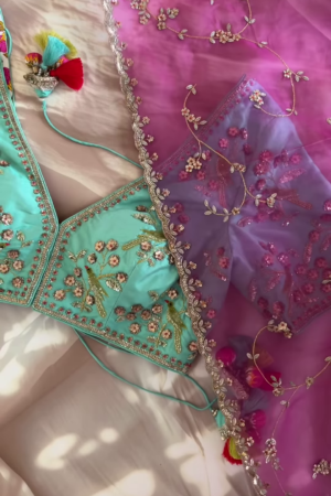 Fuchsia Floral Gota Patti Embroidered Dupatta