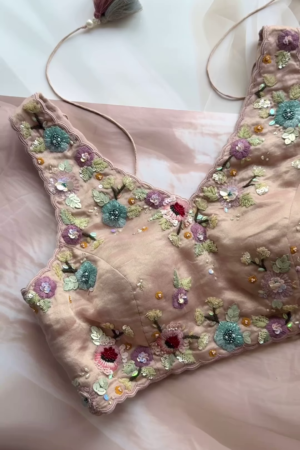 Pastel Floral Sequined Embroidered Blouse