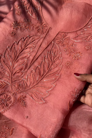 Dusty Rose Leaf Embroidered Unstitched Suit Set