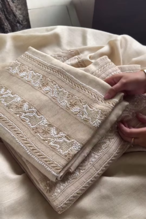 Ivory Embroidered Linen Blend Unstitched Suit Set