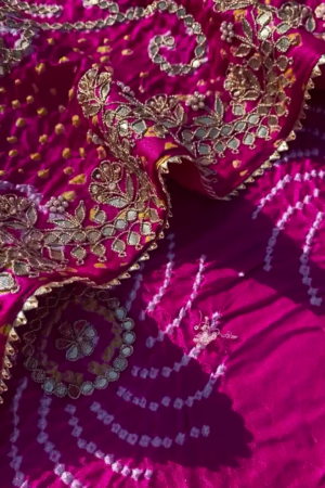 Rani Pink Hand-Embroidered Tissue Silk Saree Fabric