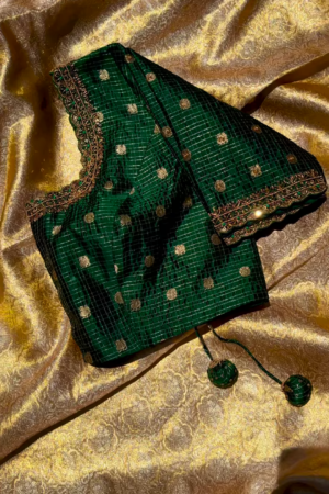 Peacock Green Brocade Blouse Piece with Gold Zari Embroidery