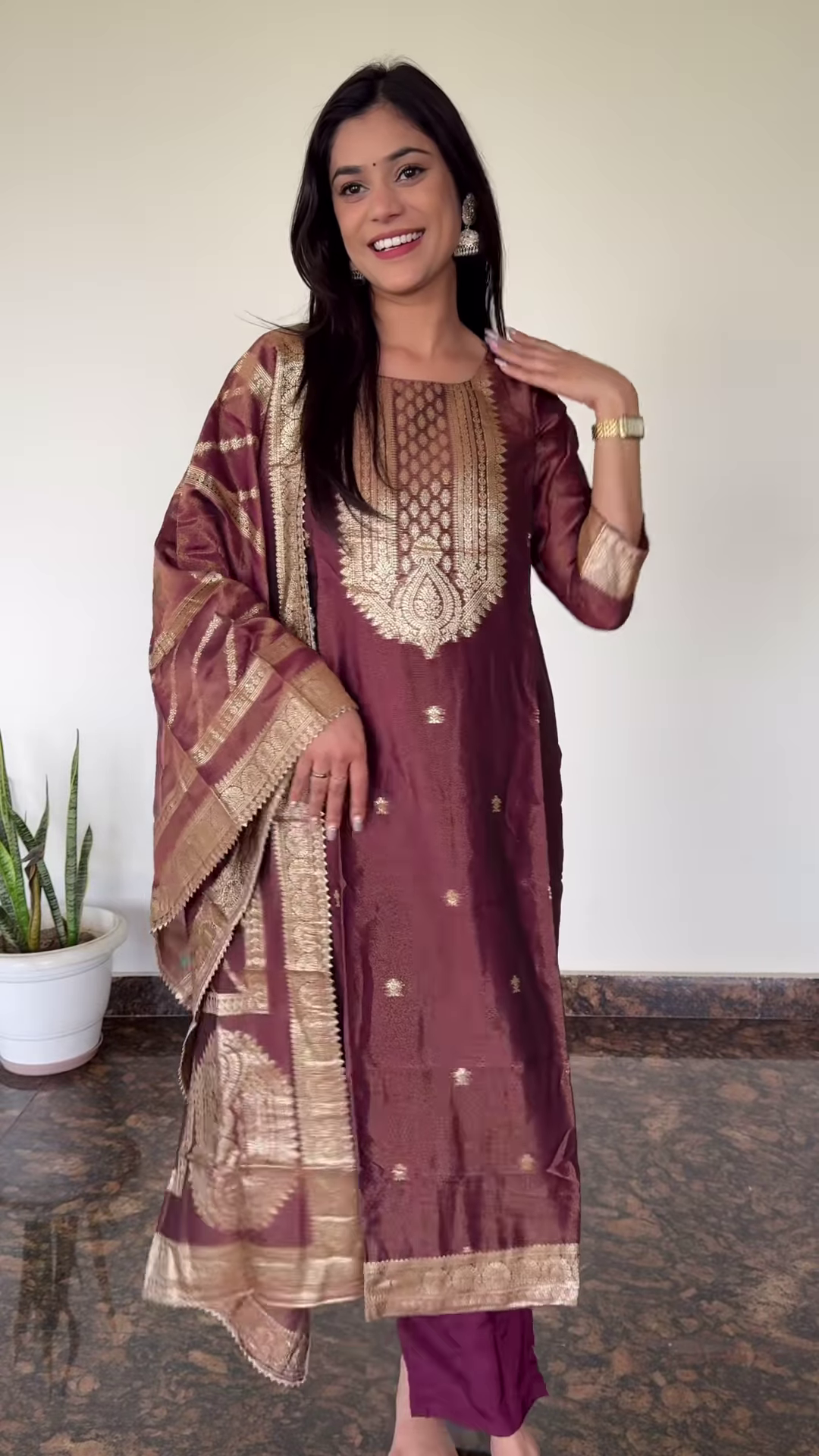 Royal Purple Embroidered Kurta Set with Dupatta – Ethnic Elegance - Image 3