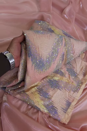 Blush Pink Iridescent Embellished Tissue Organza Fabric