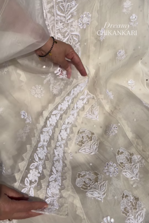 Off-White Silver Zari Chikankari Unstitched Suit Set