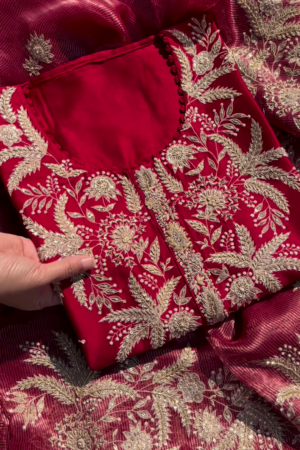 Crimson Zari Embroidered Unstitched Suit Set