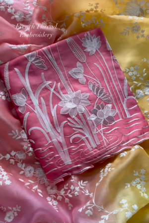 Pink French Thread Embroidered Unstitched Suit Set
