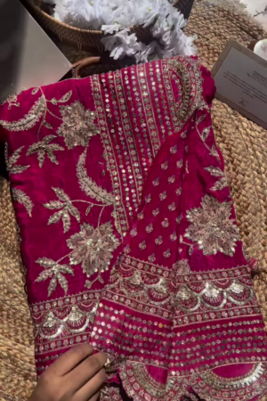 Rani Pink Mirror and Zari Embroidered Lehenga Choli Set