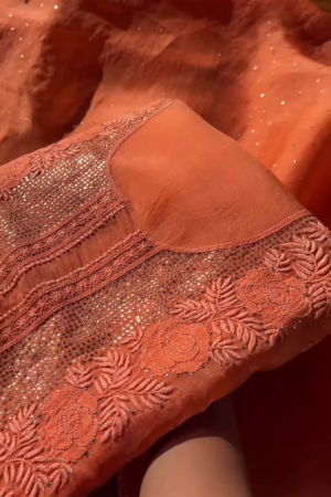 Coral Floral Embroidered Sequin Unstitched Suit Set