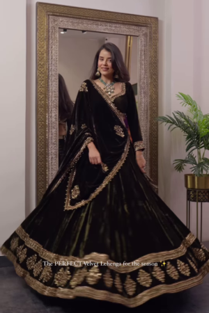 Regal Black Velvet Embroidered Lehenga Set