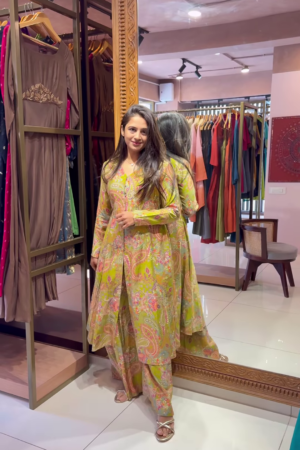 Elegant Lime Green Paisley Printed Ethnic Set