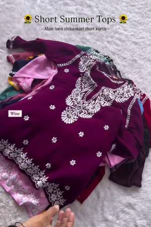 Wine Chikankari Short Kurti – Summer Essential
