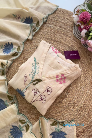 Elegant Off-White Floral Embroidered Suit Set