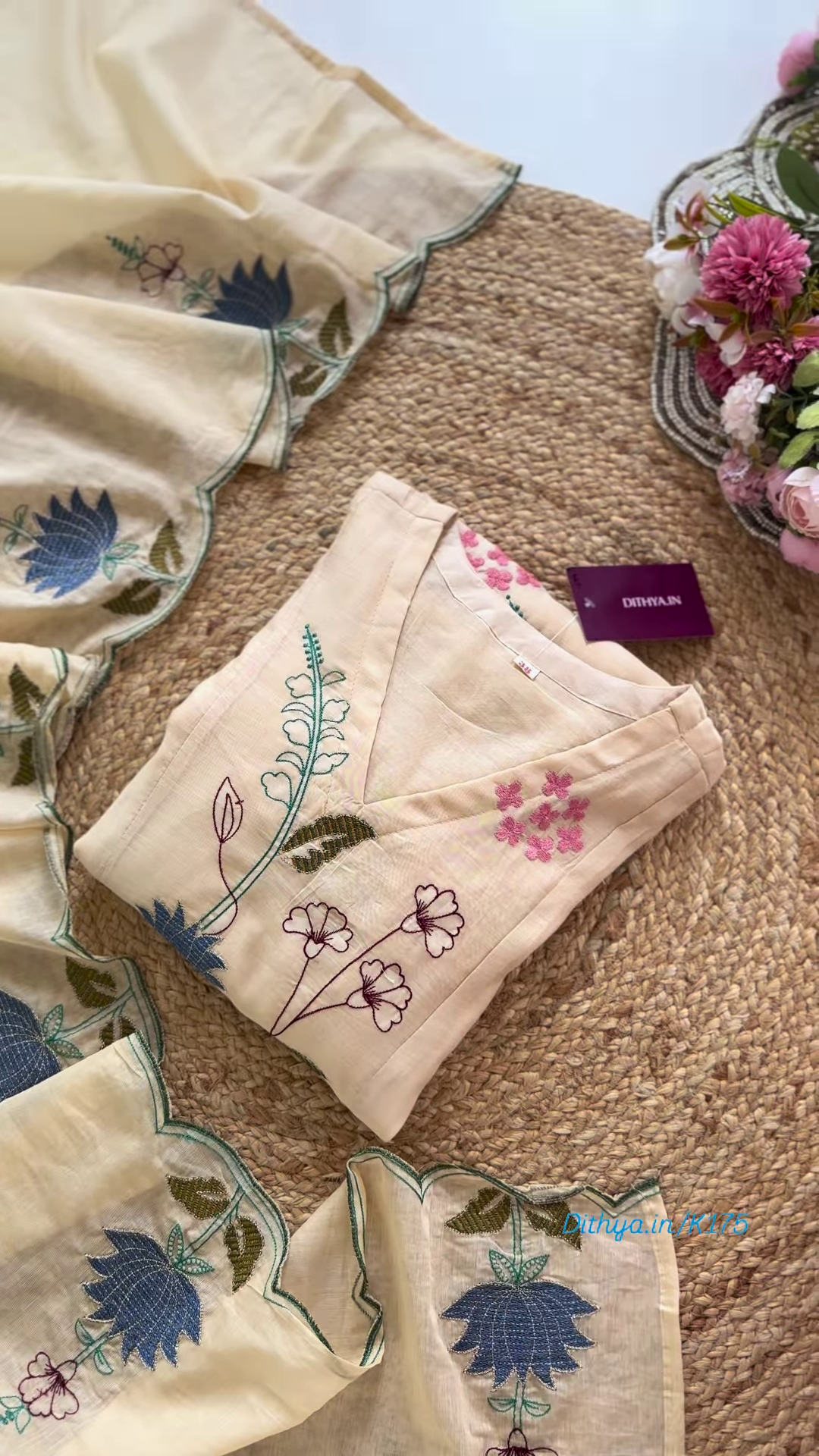 Elegant Off-White Floral Embroidered Suit Set