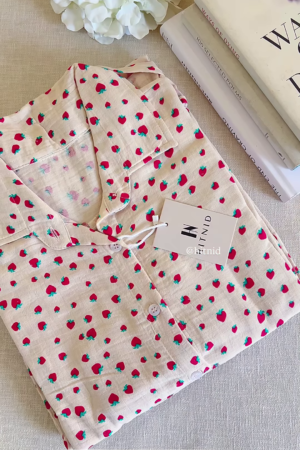 Soft Cotton Strawberry Print Nightwear Shirt