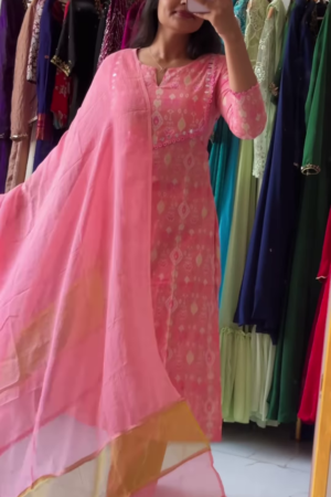Elegant Pink Embroidered Cotton Kurta Set with Dupatta