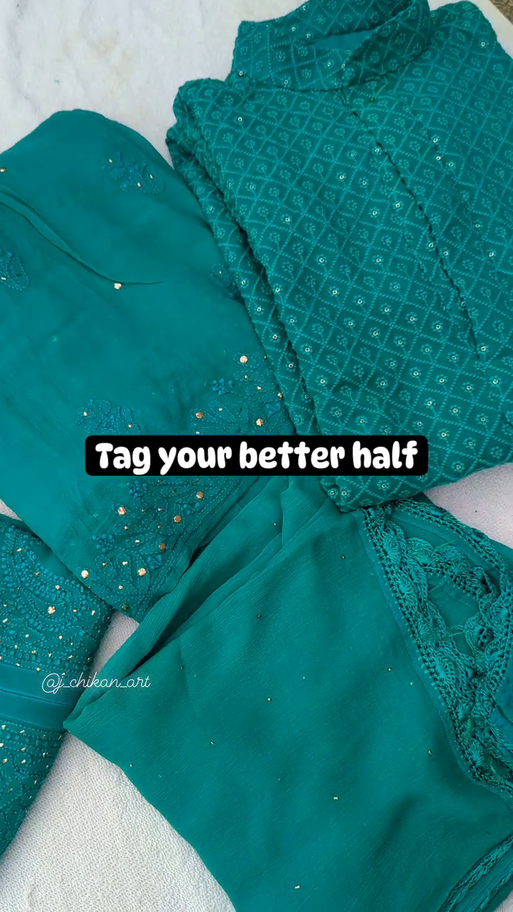 Teal Chikankari Kurti with Mirror Work – Festive Elegance - Image 2