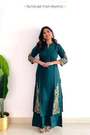 Emerald Green Embroidered Kurta Set with Palazzo