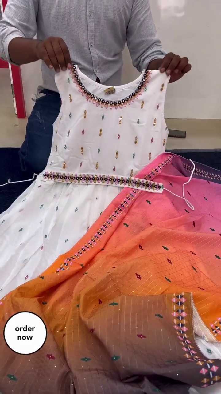 Elegant White & Ombre Multicolor Anarkali Dress β Festive Charm - Image 3