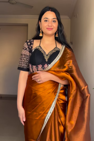 Golden Ochre: Tissue Silk Saree with Fusion Blouse