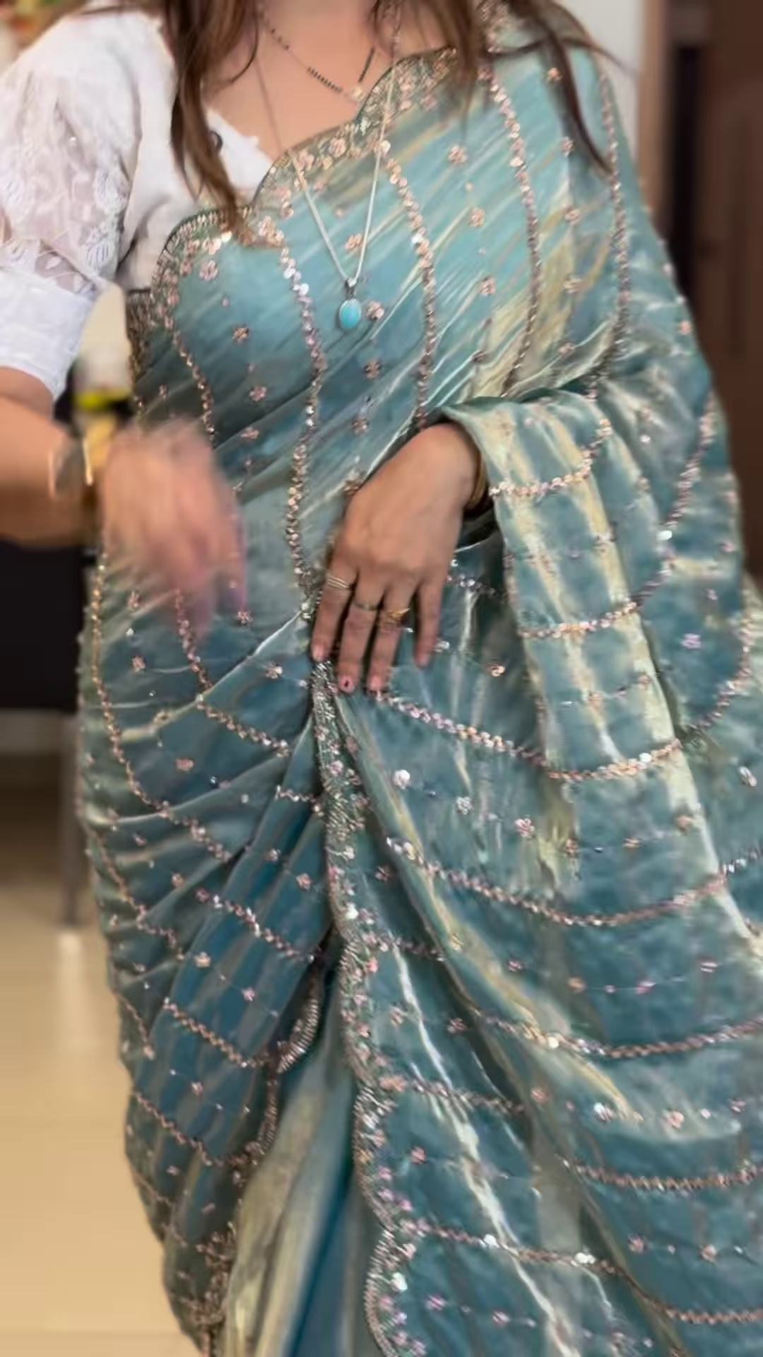 Azure Shimmer: Sequin-Work Embroidered Saree - Image 4