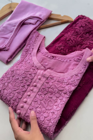 Peach Ombre Chikankari Kurta Set – Elegant & Graceful