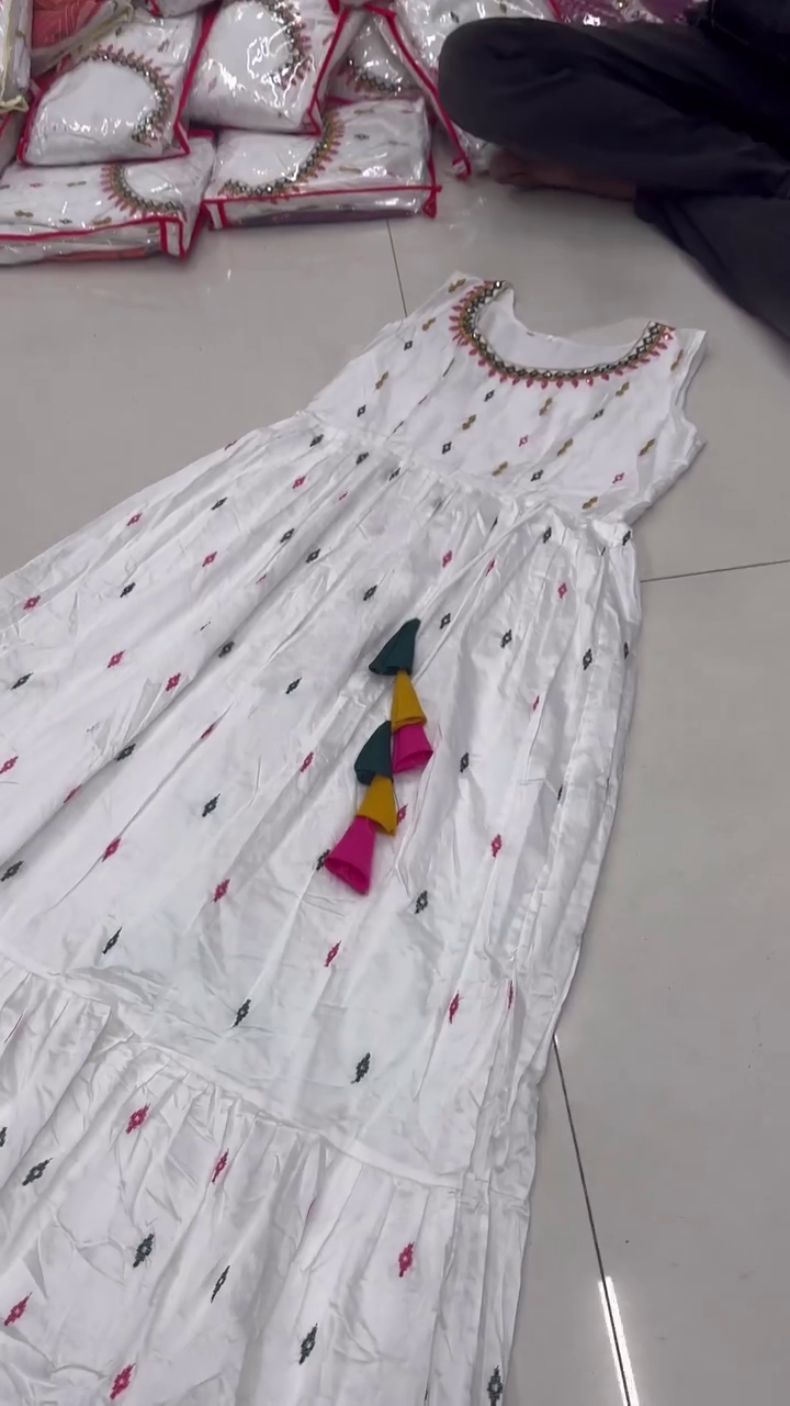 Elegant White Sleeveless Anarkali Gown with Embroidered Details