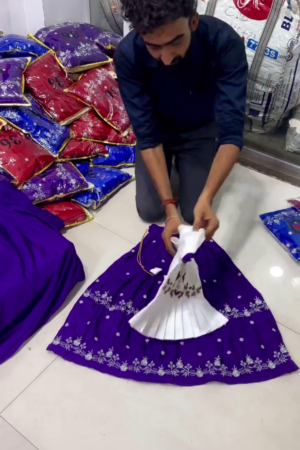 Royal Purple Embroidered Lehenga Set with Elegant White Blouse