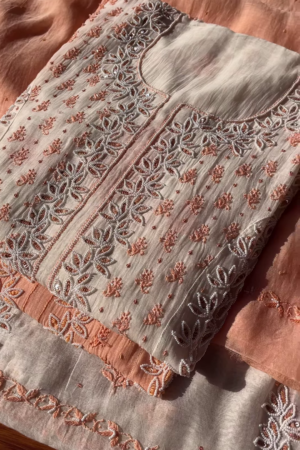Peach Elegance Hand-Embroidered Suit