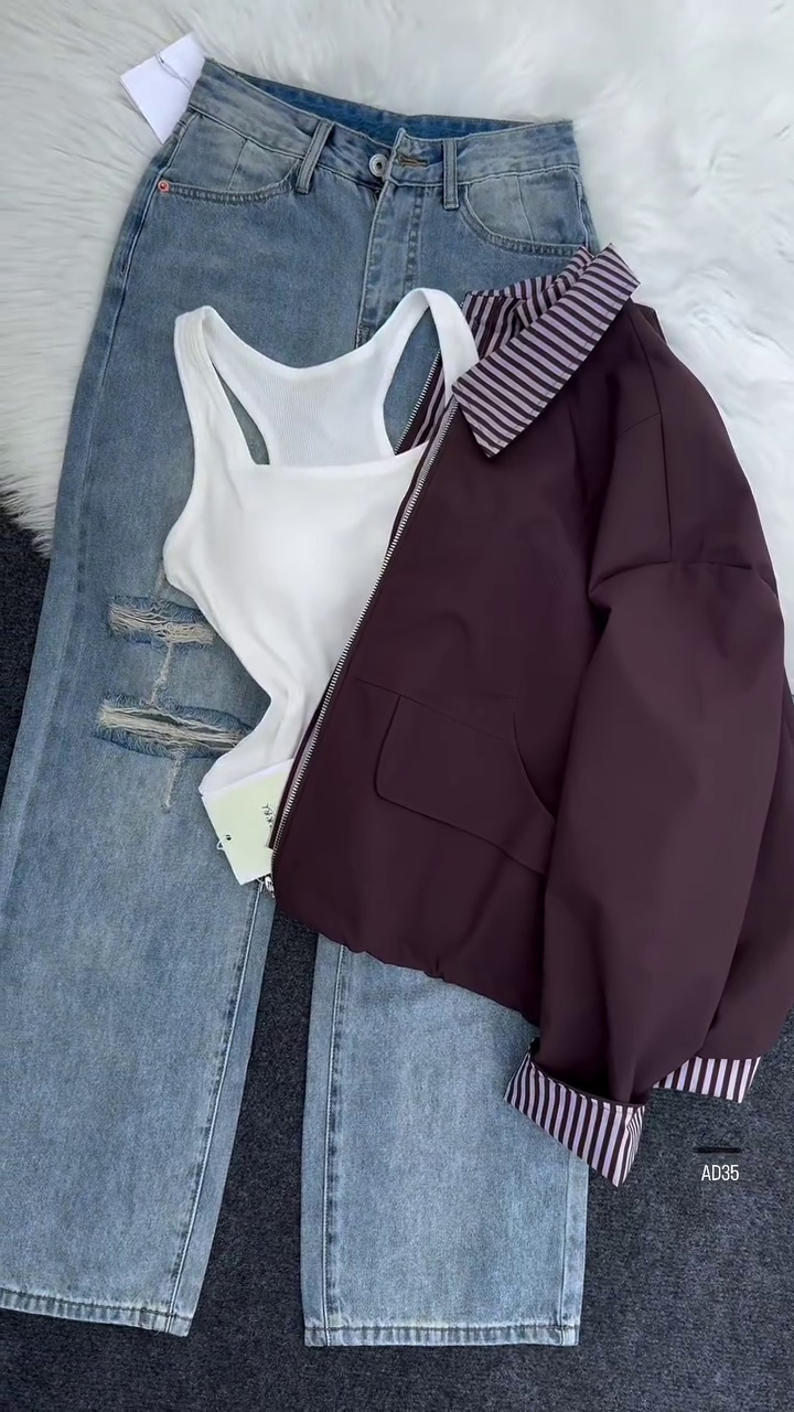 Women’s Casual Zip-Up Jacket with Striped Lining – Navy Blue - Image 4