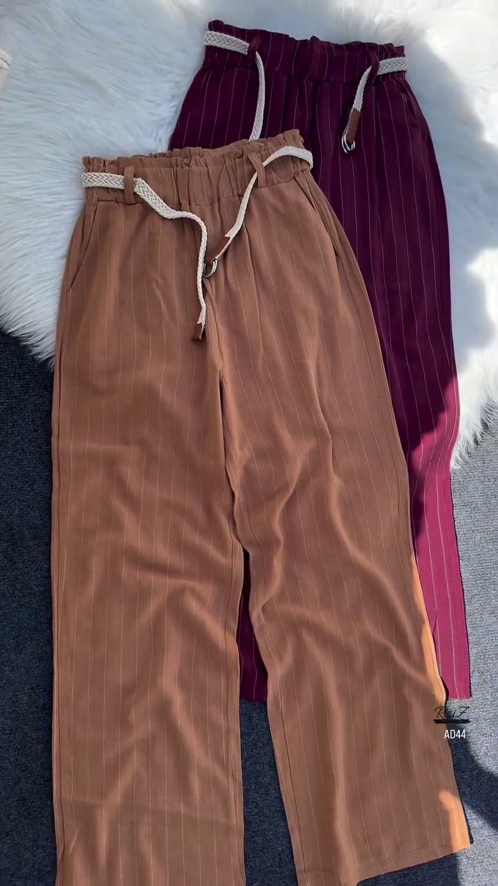 Women’s High-Waist Striped Pants with Braided Belt - Image 2