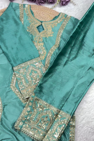 Royal Blue Heavy Embroidered Silk Suit