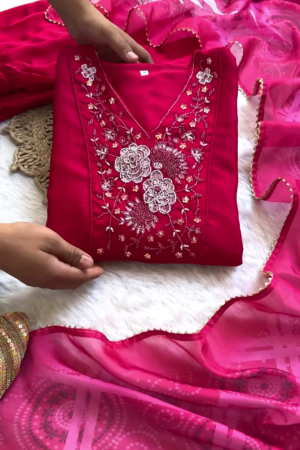 Radiant Rose Pink Embroidered Suit – A Timeless Ethnic Masterpiece